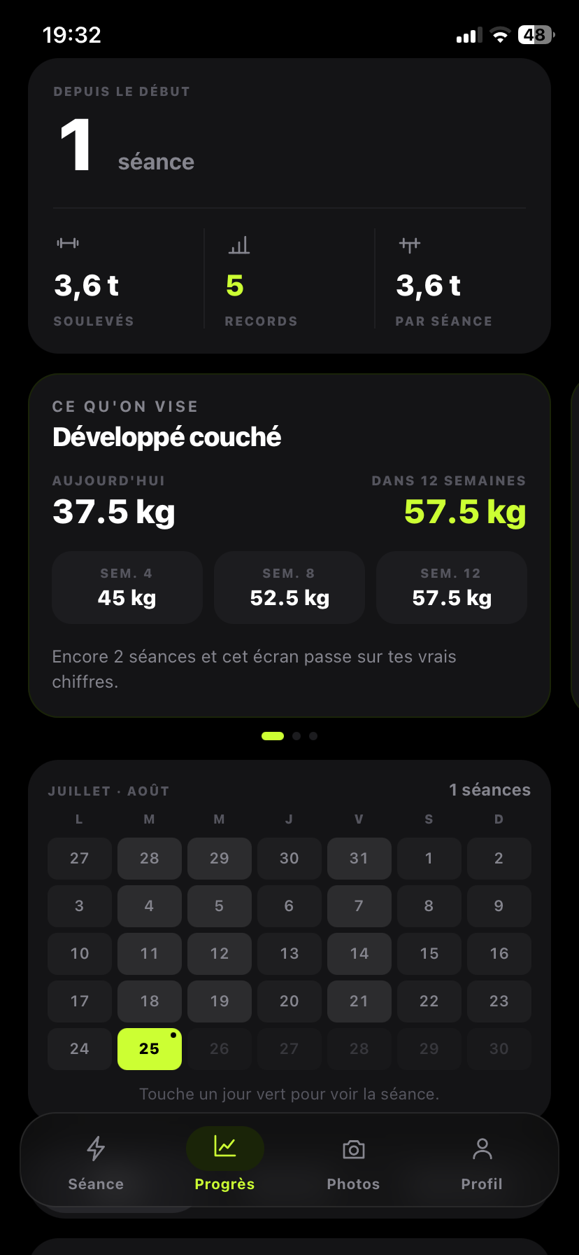 L'écran de progression